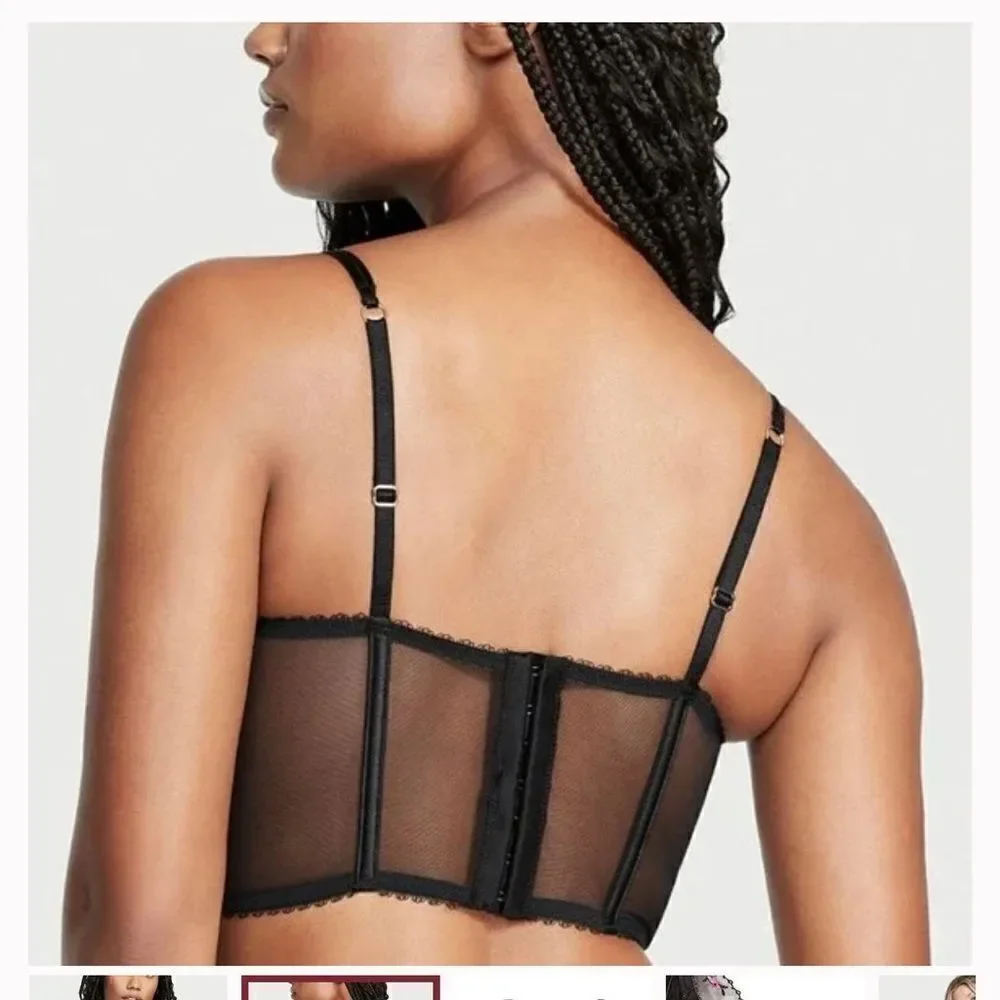Victorias Secret Very Sexy Unlined Black Floral Embroidery Corset Top